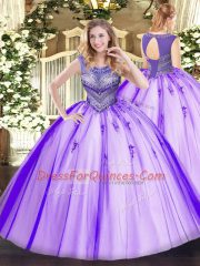 Suitable Sleeveless Lace Up Floor Length Beading Sweet 16 Dresses