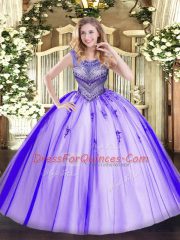 Suitable Sleeveless Lace Up Floor Length Beading Sweet 16 Dresses