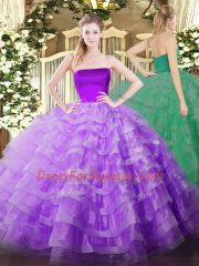 Eye-catching Lilac Sleeveless Ruffled Layers Floor Length Sweet 16 Dresses