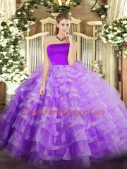 Eye-catching Lilac Sleeveless Ruffled Layers Floor Length Sweet 16 Dresses