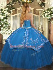 Nice Fuchsia Lace Up Sweetheart Appliques and Embroidery Ball Gown Prom Dress Satin and Tulle Sleeveless