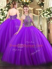 Customized Sleeveless Beading Lace Up Quinceanera Gowns