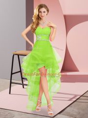 Glittering High Low Lace Up Prom Evening Gown for Prom and Party with Beading