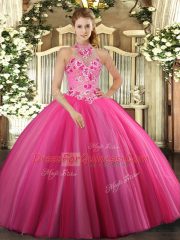 Delicate Floor Length Ball Gowns Sleeveless Hot Pink 15 Quinceanera Dress Lace Up