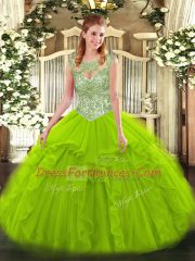 Fashion Sleeveless Beading and Ruffles Lace Up Ball Gown Prom Dress