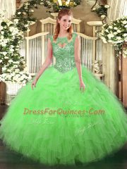 Scoop Lace Up Beading and Ruffles Quinceanera Dress Sleeveless