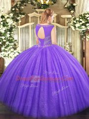 High Quality Scoop Sleeveless Tulle Quince Ball Gowns Beading Lace Up