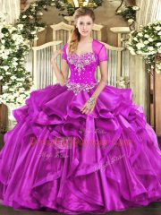 Sleeveless Beading and Ruffles Lace Up Quinceanera Dresses