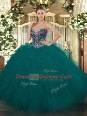Lovely Teal Sweetheart Lace Up Beading and Ruffles Quinceanera Gowns Sleeveless