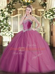 Most Popular Lilac Tulle Lace Up Sweetheart Sleeveless Quinceanera Gowns Brush Train Beading