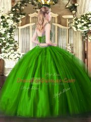 Fabulous Olive Green Two Pieces Tulle Scoop Sleeveless Beading Floor Length Lace Up Quinceanera Dress