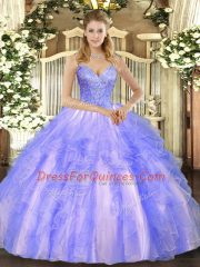 Low Price Tulle Sleeveless Floor Length 15 Quinceanera Dress and Beading and Ruffles