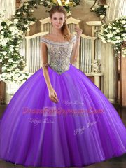 Lavender Quinceanera Dresses Sweet 16 and Quinceanera with Beading Off The Shoulder Sleeveless Lace Up