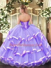 Clearance Lavender Sweetheart Neckline Appliques and Ruffled Layers Quince Ball Gowns Sleeveless Lace Up