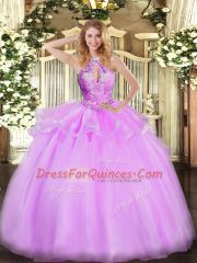 Floor Length Ball Gowns Sleeveless Lilac Quinceanera Gowns Lace Up