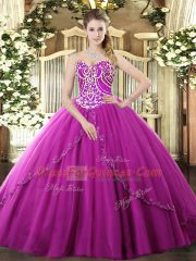 Fuchsia Sleeveless Brush Train Beading Sweet 16 Dresses