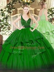 Straps Sleeveless Zipper Sweet 16 Quinceanera Dress Green Organza