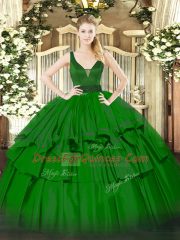 Straps Sleeveless Zipper Sweet 16 Quinceanera Dress Green Organza