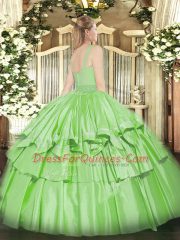 Straps Sleeveless Zipper Sweet 16 Quinceanera Dress Green Organza
