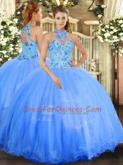 Hot Selling Sleeveless Lace Up Floor Length Embroidery Ball Gown Prom Dress