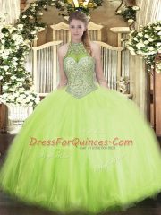 Fabulous Beading Sweet 16 Quinceanera Dress Yellow Green Lace Up Sleeveless Floor Length