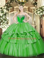 Flare Sweetheart Sleeveless Lace Up Quinceanera Gowns Green Organza and Taffeta