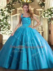 Baby Blue Halter Top Lace Up Appliques Quinceanera Gowns Sleeveless