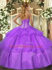 Aqua Blue Ball Gowns Tulle Sweetheart Sleeveless Beading and Ruffled Layers Floor Length Lace Up Quinceanera Gowns
