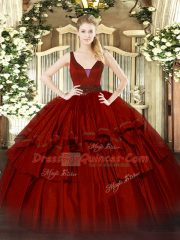 Wine Red Zipper Straps Beading and Ruffled Layers Sweet 16 Dresses Organza Sleeveless