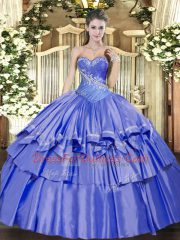 Amazing Blue Lace Up Sweetheart Beading and Ruffled Layers Vestidos de Quinceanera Organza and Taffeta Sleeveless