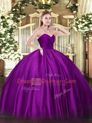Glamorous Purple Sweetheart Neckline Ruching Quince Ball Gowns Sleeveless Zipper