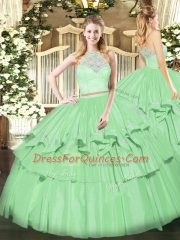 Apple Green Zipper Scoop Lace and Ruffled Layers Quinceanera Dresses Organza Sleeveless