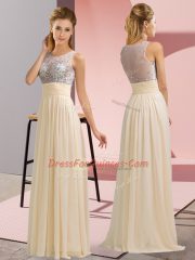 New Style Champagne Sleeveless Floor Length Beading Side Zipper Prom Gown