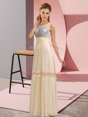 New Style Champagne Sleeveless Floor Length Beading Side Zipper Prom Gown