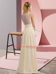New Style Champagne Sleeveless Floor Length Beading Side Zipper Prom Gown