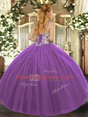 Floor Length Lace Up Quinceanera Gowns Purple for Sweet 16 and Quinceanera with Beading and Appliques