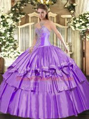 Superior Floor Length Lavender Sweet 16 Dress Sweetheart Sleeveless Lace Up