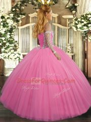 Ball Gowns Quinceanera Dress Rose Pink Sweetheart Tulle Sleeveless Floor Length Lace Up