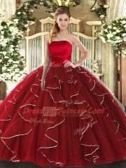 Floor Length Ball Gowns Sleeveless Wine Red 15th Birthday Dress Lace Up
