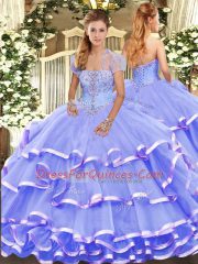 Lavender Strapless Lace Up Appliques and Ruffled Layers Sweet 16 Dresses Sleeveless