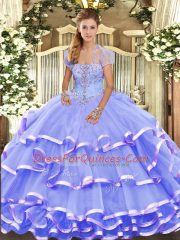 Lavender Strapless Lace Up Appliques and Ruffled Layers Sweet 16 Dresses Sleeveless