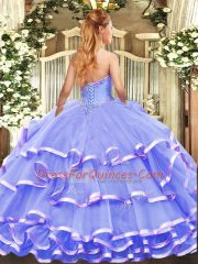 Lavender Strapless Lace Up Appliques and Ruffled Layers Sweet 16 Dresses Sleeveless