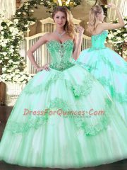 Dramatic Sweetheart Sleeveless Tulle Quinceanera Gowns Beading and Appliques Lace Up