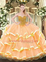 Dramatic Sleeveless Beading and Ruffled Layers Lace Up 15 Quinceanera Dress