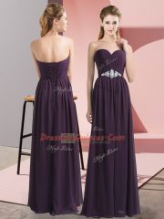 Floor Length Dark Purple Prom Evening Gown Sweetheart Sleeveless Lace Up