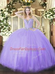 Custom Designed Beading 15 Quinceanera Dress Lavender Lace Up Sleeveless Floor Length