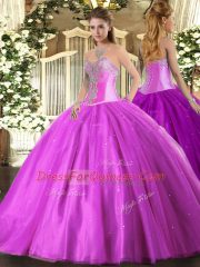 Lilac Ball Gowns Beading 15 Quinceanera Dress Lace Up Tulle Sleeveless Floor Length