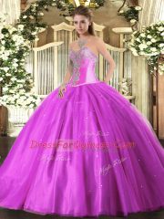 Lilac Ball Gowns Beading 15 Quinceanera Dress Lace Up Tulle Sleeveless Floor Length