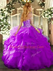 Charming Fuchsia Organza Lace Up Quinceanera Dress Sleeveless Floor Length Embroidery and Ruffles