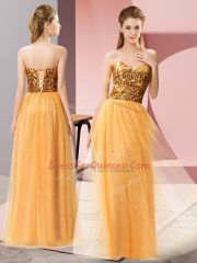 Beautiful Gold Sleeveless Tulle Lace Up Dress for Prom for Prom and Party